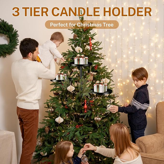Black Triple Tree Topper Candelabra - Christmas Tree Shelf, 3 Tier Candle Holder Shelf, Unique Candelabra Trees Topper for Christmas, Holiday, Indoor & Outdoor Decor (23.6 inch)