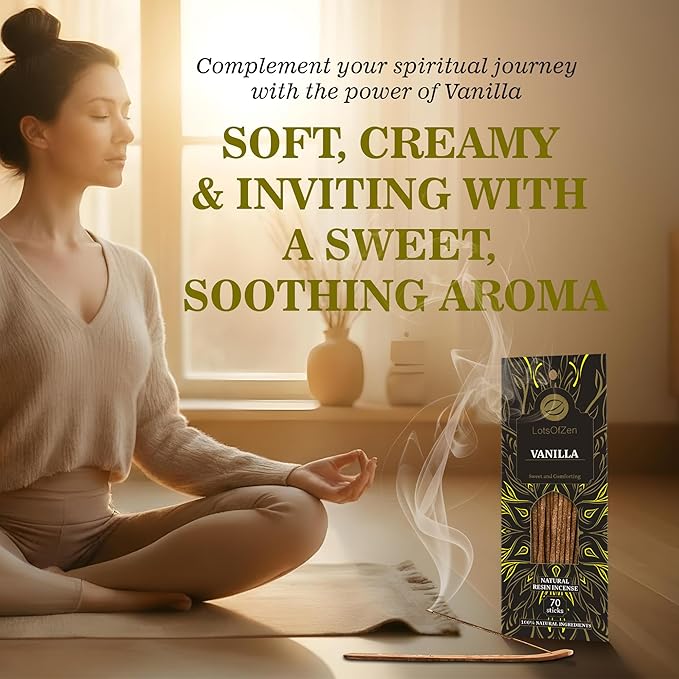 Vanilla Incense Sticks, 70 Pack – Hand-Rolled, 8-Inch Long, Long-Burning – Natural Vanilla Aroma for Meditation, Relaxation, and Calm Home Atmosphere