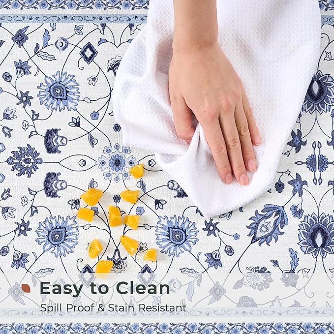 FRESHMINT Anti Fatigue Kitchen Mats for Floor 2 Piece Set, Waterproof & Non-Skid Vintage Floarl Kitchen Rugs, Cushioned Kitchen Mat for Standing Washable Comfort Desk Kitchen Runners, 17x30''+17x47''