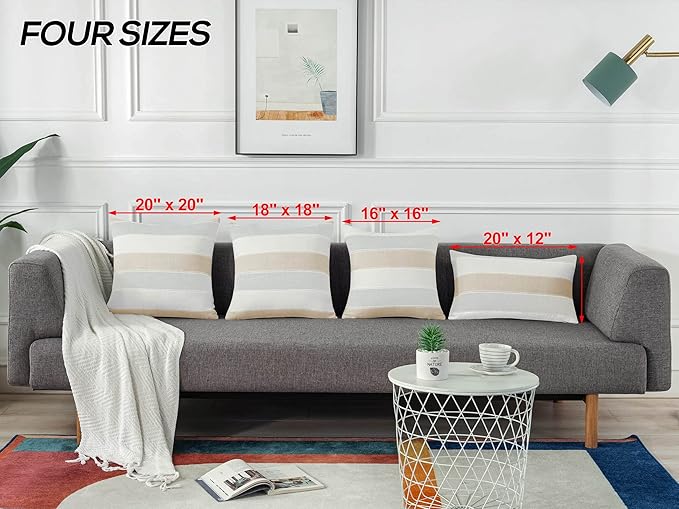 AmHoo Pack of 2 Farmhouse Stripe Check Throw Pillow Covers Set Case Cotton Linen Decorative Pillowcases Cushion Cover for Couch Bench Sofa 20x20Inch Linen Grey