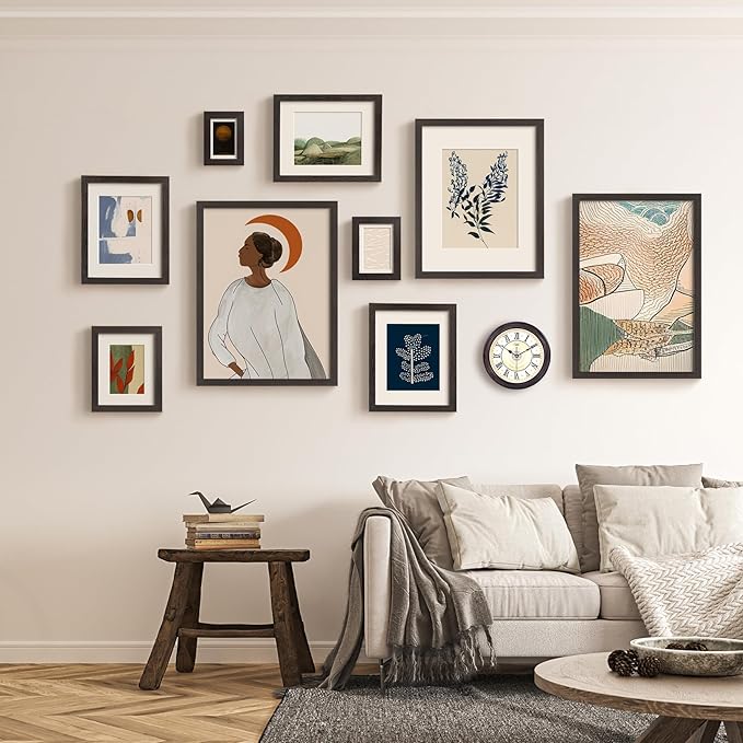 20x24 Picture Frame with Mat for 16x20 Set of 3, Black Wood Grain 20x24 Frame for Horizontal & Vertical Wall Mounting (3 Pack,Black)