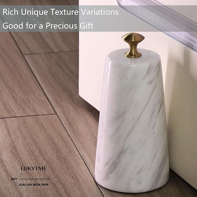 Decorative Door Stoppers, Solid Marble Heavy Duty Door Stops Indoor or Outdoor, Natural Stone Modern Door Stop with Brass Handle, Decor Doorstop Wedge Holder, Weighted Bookends.