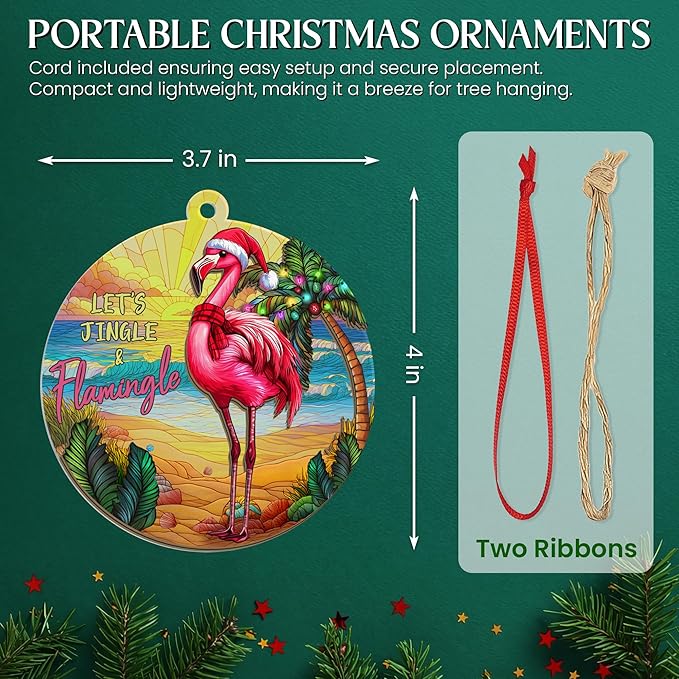 Flamingo Christmas Ornaments 2025 - Suncatcher Animal Ornaments for Tree - Flamingo Ornament for Tropical Christmas Decorations, Funny Pink Flamingos Gifts for Women Men, Beach Ornament