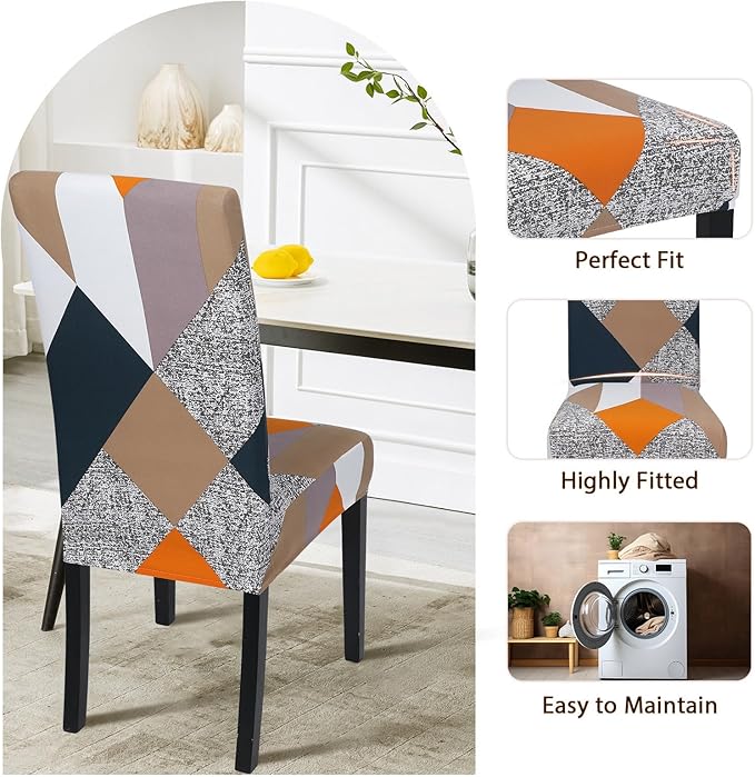 SearchI 6 Pack Super Fit Stretch Removable Washable Short Dining Chair Covers Slipcover Protector, Spandex Fabric Chair Cover for Dining Room, Hotel, Ceremony (Geometric1, 6 per Set)