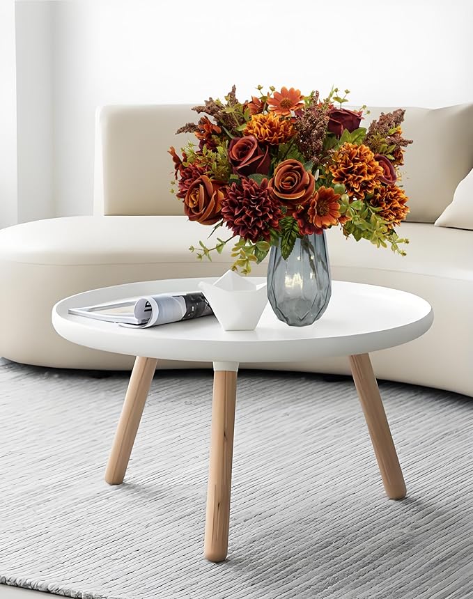 Artificial Fall Flowers, 4 Bundles Autumn Faux Flower Arrangements, Silk Roses Bouquets for Fall Decor, Home Decor, Table Centerpieces, Thanksgiving Decorations (Fall Color, 4 Bundles)
