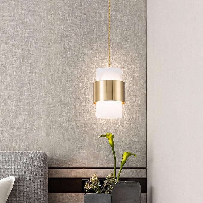 Modern Pendant Lighting, Gold Pendant Light Fixtures Ceiling Light for Kitchen Island Hallway Porch Corridor Bedroom with Frosted Glass Shade, 1 Light