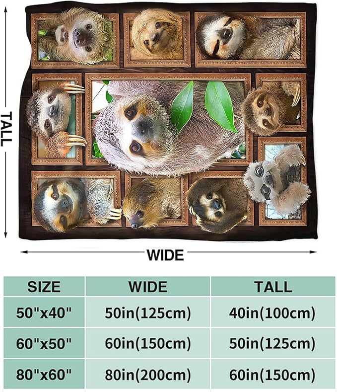 Tijuboni Sloth Throw Blanket Sloth Gifts for Girls Boys Women Men Kids Adults Soft Flannel Fleece Blanket for Couch Sofa Bed Home Decor 50"x60"