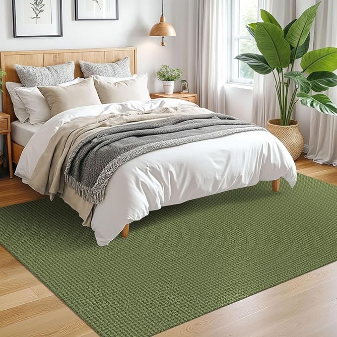 EARTHALL Woven Area Rugs 5x7 Ft Washable Living Room Rugs Non Slip Rubber Backed Dining Room Rug Braided Bedroom Rugs Indoor Floor Carpet for Living Room, Bedroom, Dining Room, Green