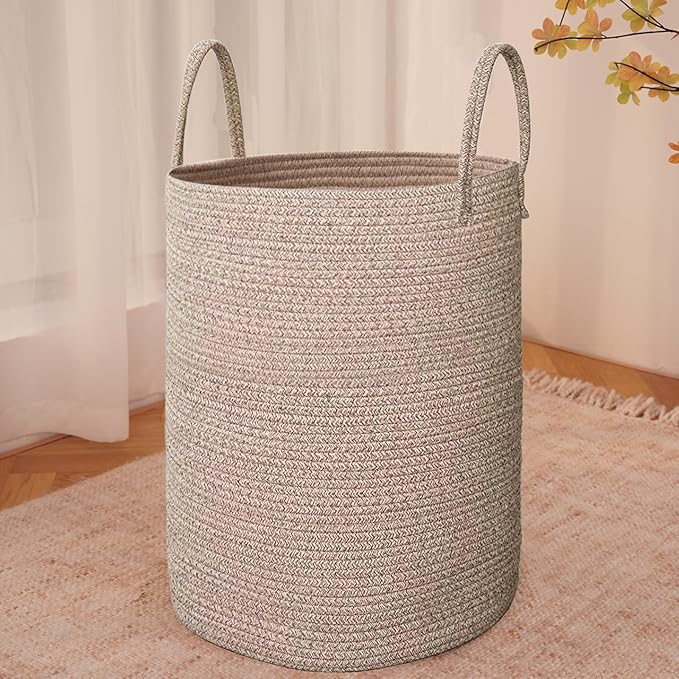 Large Woven Laundry Basket Hamper,100L Cotton Rope Storage Bin for Blankets,Toys and Clothes,Decorative Tall Nursery Hamper for Living Room,Baby Nursery,Bathroom and Bedroom,Oatmeal
