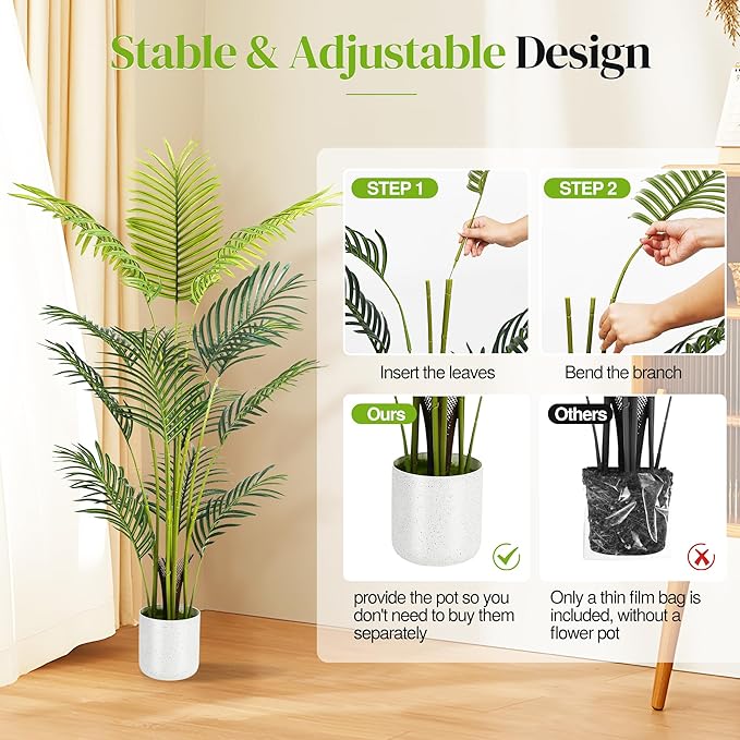 Artificial Palm Tree 4FT, Suntee Fake Tree with White Tall Planter 2 Pack, Faux Tropical Areca Floor Plant in Pot, Artificial Silk Plant for Home Office Living Room Decor Indoor