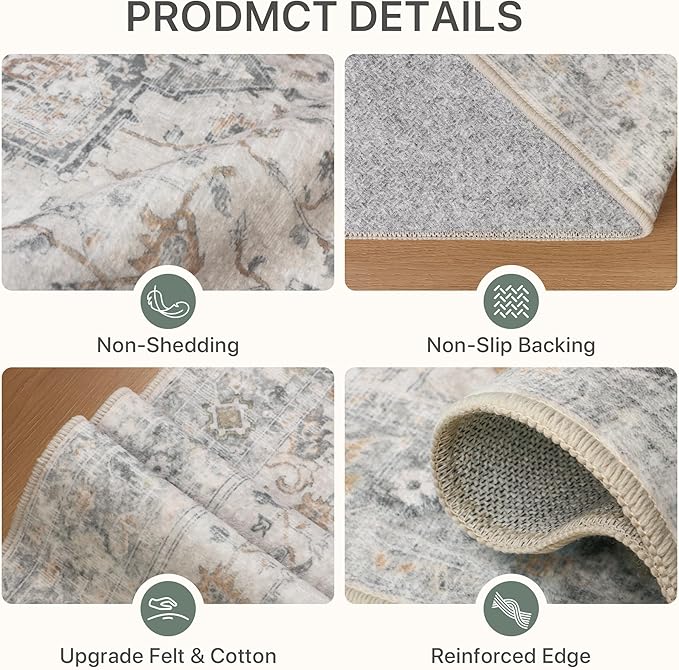 Runner Rug 2'6''x5 Non Slip Machine Washable Vintage Hallway Runner Rug, Low Pile Lightweight Rugs for Entryway, Hallway, Kitchen and Corridor, Light Taupe Brown
