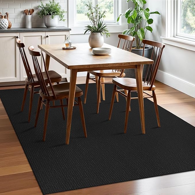 EARTHALL Woven Area Rugs 5x7 Ft Washable Living Room Rugs Non Slip Rubber Backed Dining Room Rug Braided Bedroom Rugs Indoor Floor Carpet for Living Room, Bedroom, Dining Room,Black/Grey