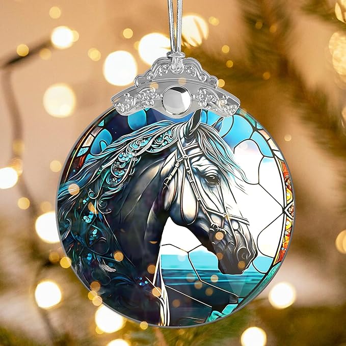 Horse Ornament 2025, Horse Ornaments for Christmas Tree, Stained Glass Effect Ornament, Women’s Xmas Keepsake, Funny White Elephant Idea, Holiday Decoration, 2025 Christmas Ornaments