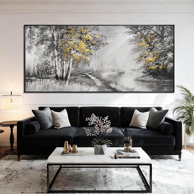 SOUGUAN Grey and Gold Canvas Wall Art Tree Wall Decor Modern Posters 32"x70" Large Decoration Living Room Pictures for Bedroom Office