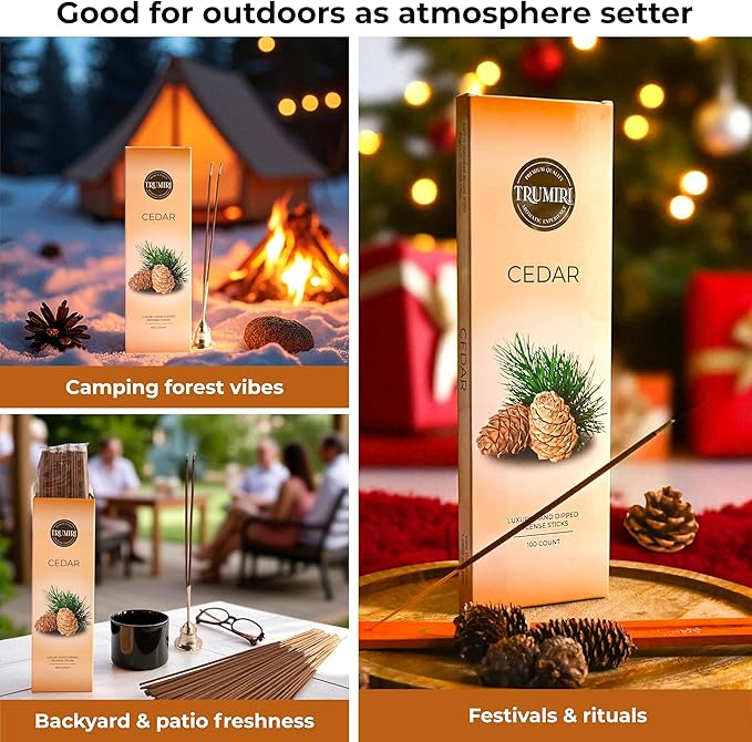 Cedar Incense Sticks - Pack of 100 Insence-Sticks Inciensos Aromaticos - Made with Natural Cedarwood Oil - Scented Insense Non Toxic Inscent Incence