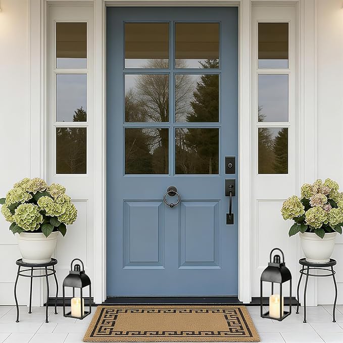 Lanterns Decorative Outdoor Indoor, Black Metal Outdoor Lanterns, 17'' 13'' Set of 2 Modern Farmhouse Candle Lantern Decor Rustic Lanterns Centerpieces for Patio, Front Porch, Mantel, Wedding