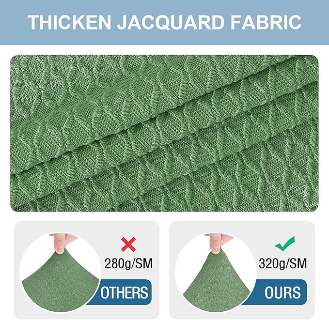 Smiry Stretch Jacquard Seat Covers for Dining Room Chairs Set of 6, Removable Washable Chair Seat Protector Slipcovers, No Rear Covers, Green