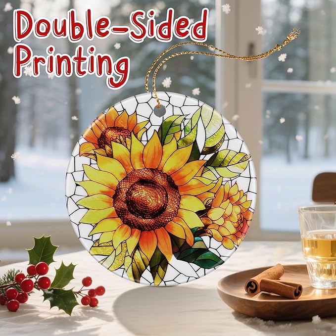 Vibrant Sunflower Christmas Ornaments: Christmas Decorations for Tree & Holiday Decor – Holiday Presents, Gift Ideas for Friends, Coworker, Gardener, and Sunflower Lover