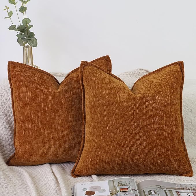OYIMUA Soft Textured Decorative Throw Pillow Covers 20x20 Rust Yellow Chenille Square Accent Solid Cushion Cover Cozy Farmhouse Pillow Cases for Couch Sofa Bedroom Living Room