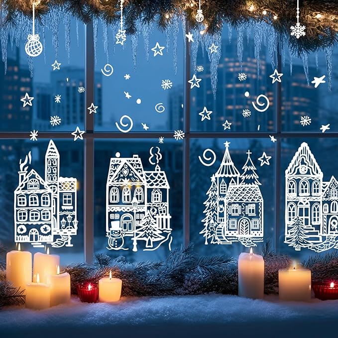 4 Sheets Christmas Window Clings White Christmas Snowflake Window Stickers, PVC Snowflake Window Decals Decoration for Xmas Party Supplies Home Decor