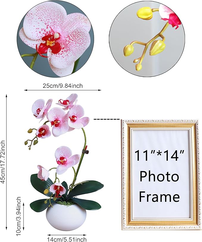Forlaoers 17" White Fake Orchid in Vase Artificial Orchids That Look Real with Pot Artificial Flowers for Home Decor Indoor Office Bathroom Decoration Table Centerpieces