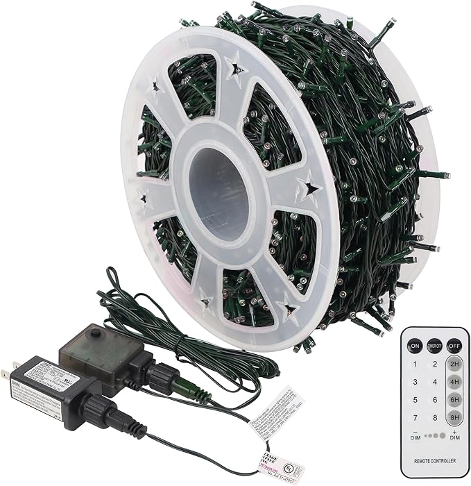 LJLNION 1000LED Christmas Lights, Extra Long 328FT Xmas Green Wire Fairy String Lights Plug in Outdoor, Remote Control & 8 Lighting Modes, Waterproof for Wedding Party Bedroom Decorations, Multicolor