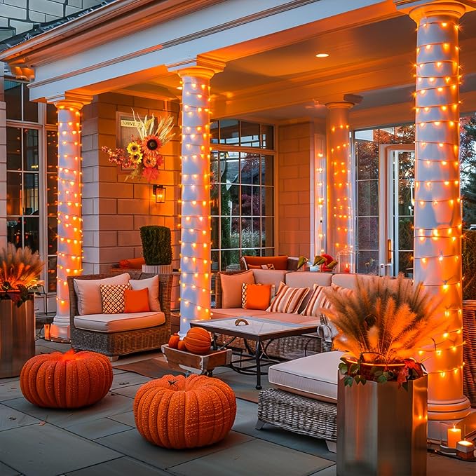 JMEXSUSS 600 LED Thanksgiving Lights Outdoor, Orange Christmas Lights Plug in, Orange String Lights Clear Wire for for Indoor Room Yard Tree Fall Thanksgiving Decorations