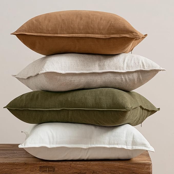 MIULEE Brown Linen Pillow Covers Pack of 4 Decorative Natural Solid Throw Pillow Covers Soft Accent Boho Farmhouse Couch Pillowcases Modern Home Decors for Living Room Bed Sofa 20x20 Inch
