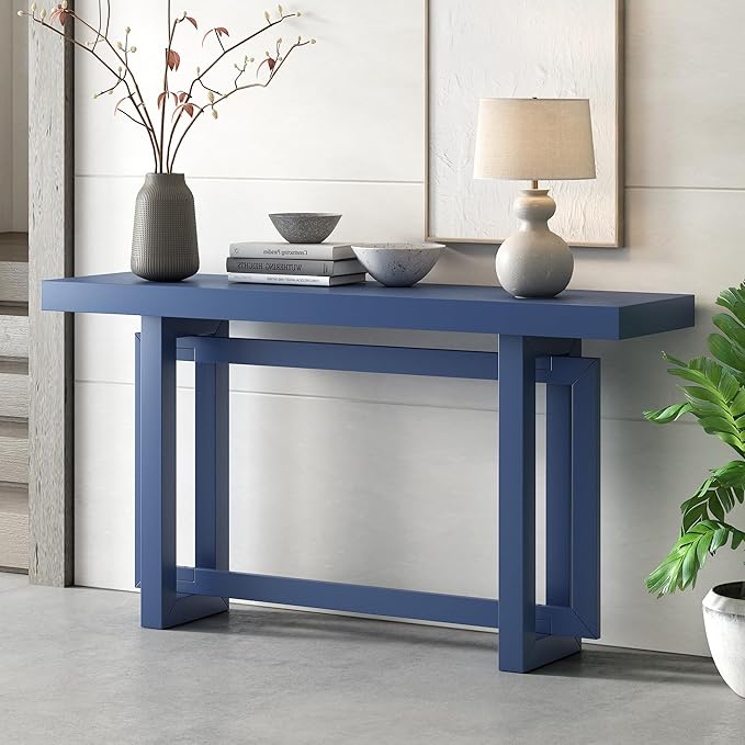 Knocbel Contemporary Console Table with Industrial-Inspired Concrete Wood Top, Minimalist Entryway Table for Hallway Living Room Foyer Corridor, 59.1" W x 15.7" D x 31.7" H (Navy Blue)