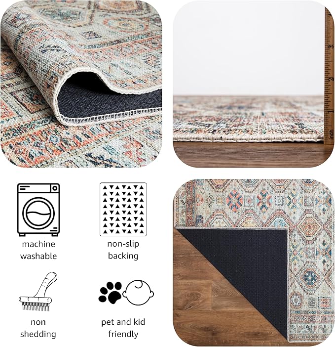 Keen Home Design 4x6 Rug - Machine Washable Area Rug with Non-Slip Backing, Ideal for Living Room, Dining Room, Bedroom - Vintage, Easy Clean, Durable, Low Pile Rug - (4' x 6')