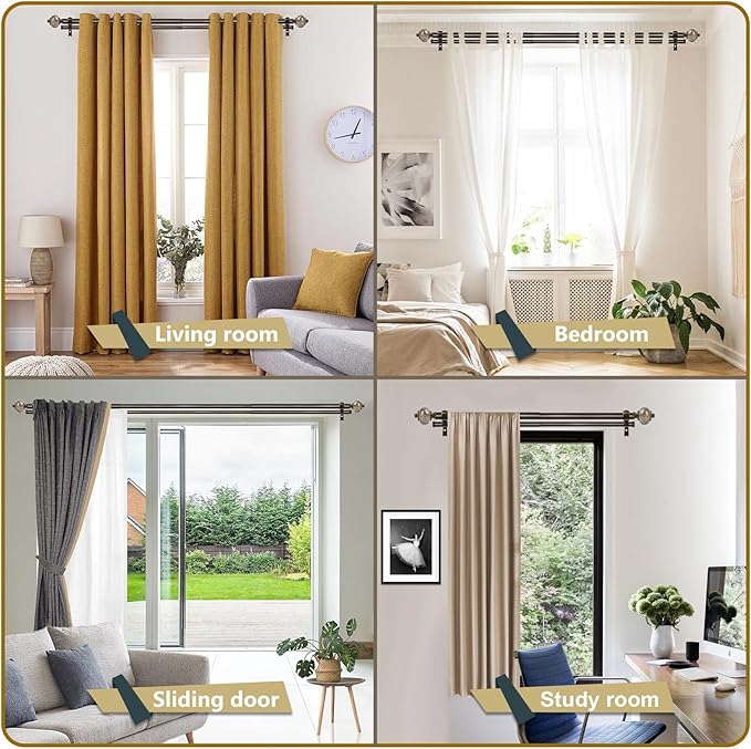 KAMANINA 1 Inch Double Curtain Rod 66 to 120 Inches (5.5-10ft), Bronze Telescoping Curtain Rods for Windows 54 to 115 inches, Heavy Duty Dual Drapery Rods with Marbled Finials