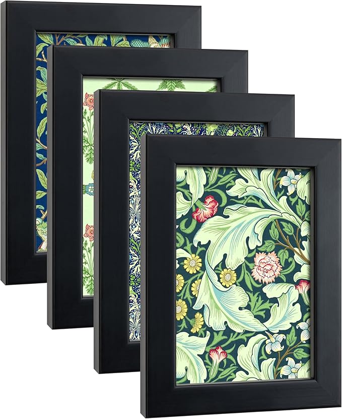 4x6 Picture Frame Set of 4 Made of Solid Wood Photo Frame with Real Glass for Pictures 4x6 Without Mat, Wall Mount or Tabletop Gallery Photo Frames in Black