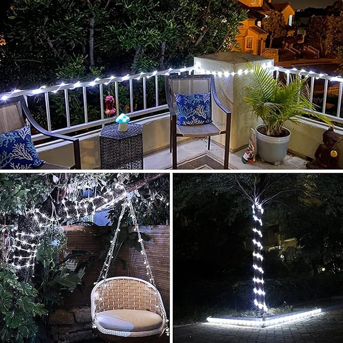JMEXSUSS 2 * 200 LED White Solar Rope Lights, 66ft IP 65 Waterproof Solar String Light Outdoor, 8 Modes Christmas Lights for Camp Trampoline Ladder Slide Tent