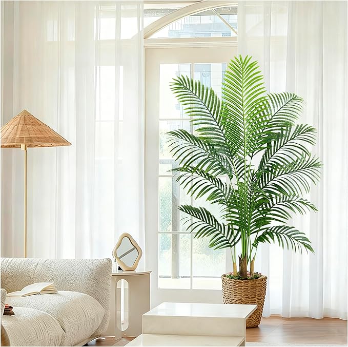 Artificial Palm Tree 5FT Artificia Plants Indoor Fake Tree Tropical Fake Plam Trees Areca Floor Plant in Black Pot with 13 Trunks & Real Bark Design Faux Palm Plant for Outdoor Home Room Decor