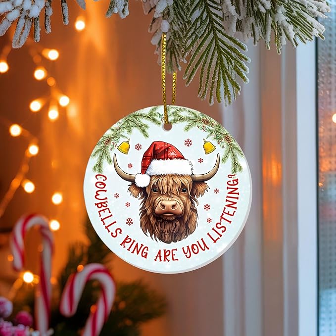 Highland Cow Christmas Ornaments 2025, Cow Ceramic Ornaments Tree Keepsake, Farmhouse Xmas Hanging Decor Gifts for Men Women