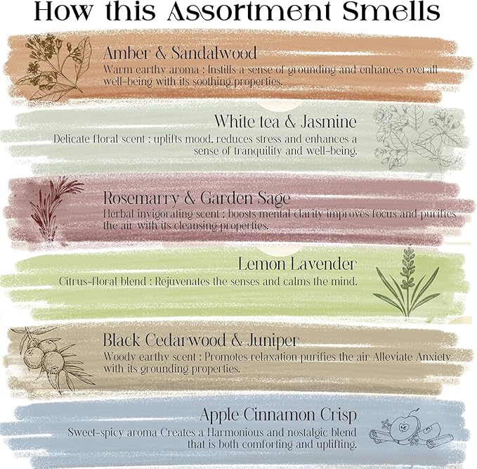 Raajsee Natural Incense Sticks with Insence Holder- Pack of 6 Organic Inscent -120 Insense Sticks, Non Toxic Clean Burning, Boho Gift Set, Sage,Apple Pumpkin,Coconut, Coffee,Rosemary Patchouli