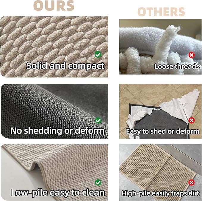 Bathroom Runner Rug, Long Bath Mat Washable Thin Quick Dry Low Pile Bathroom Runner Rugs 24 x 60 Non Slip, Beige 24"x60"