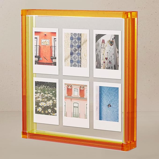 Elil Orange Polaroid Frame for Instax Film 8.3" x 7.6" Collage Frame Family Wedding Collage Picture Frames Double Glass Acrylic