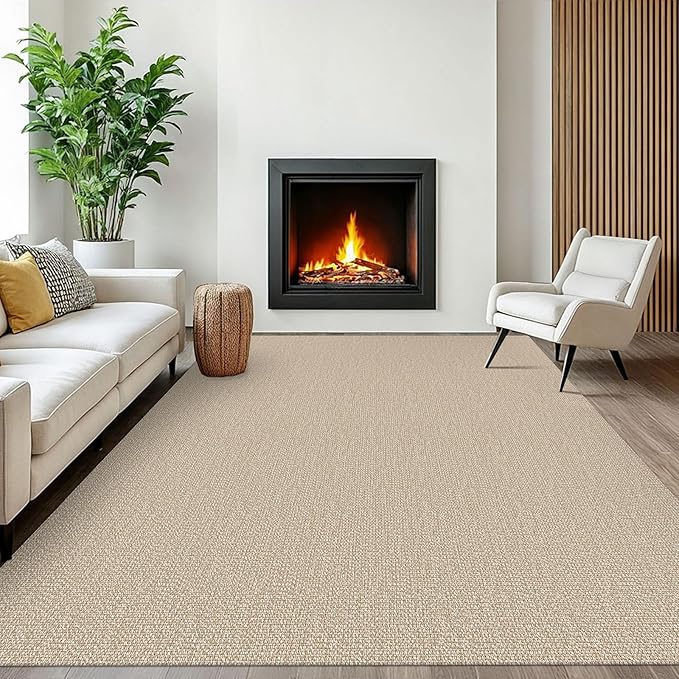 EARTHALL Washable Area Rugs 6x9 Ft Non Slip Living Room Rugs Cotton Rubber Backed Dining Room Rug Braided Bedroom Rugs Indoor Outdoor Floor Carpet for Living Room, Bedroom, Dining Room, Send/Beige
