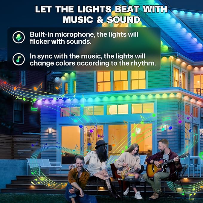 Permanent Outdoor Lights, Outdoor Christmas Lights, DIY RGB+IC Smart Eave Light with App Control, Support Alexa and Google Assistant, IP67 Waterproof, Outdoors Light for Christmas Decorations, 100FT