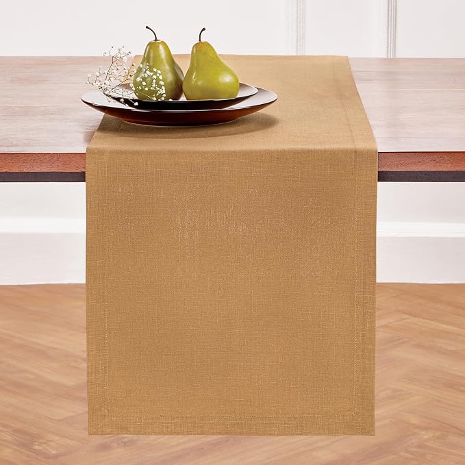 Solino Home Linen Table Runner 72 Inches Long - 100% Pure Linen Tobacco Brown Table Runner 14 x 72 Inch - Diana Medium Weight