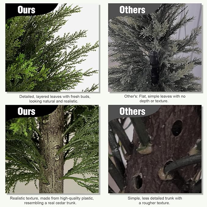 4FT Artificial Cedar Trees Set of 2, Realistic Faux Evergreen Topiary Bushes Plants, Outdoor Potted Fake Cypress Shrubs for Front Porch Garden Home Living Room Decor