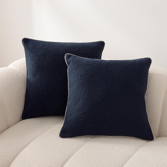 Amazon Basics Boucle Throw Pillow Covers for Couch, Living Room, Home Decor with Hidden Zipper, Blue, 18×18in, Pack of 2