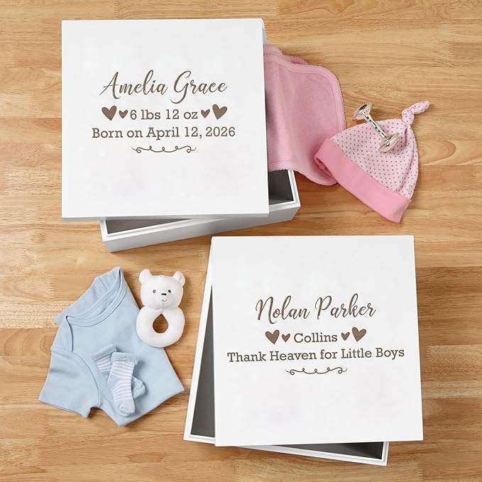 Let's Make Memories Personalized Keepsake Box for Newborn - Memento Storage - Memories Box - Baby Shower - Nursery Decor - 6" Hx12 Sq - Baby Love
