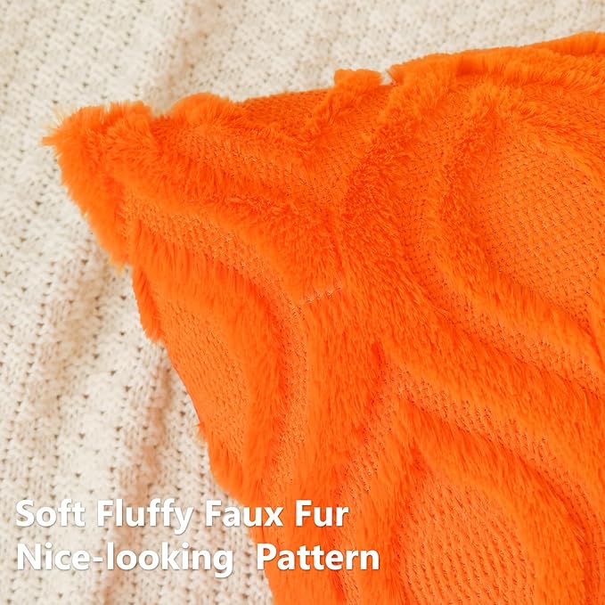decorUhome Throw Pillow Covers 16x16 Inch Set of 2, Soft Plush Faux Wool Orange Solid Couch Pillow Covers, Accent Farmhouse Neutral Square Pillow Cases for Sofa Bed Living Room