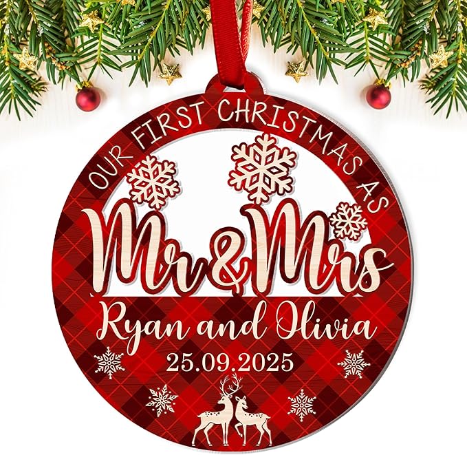 Personalized 2025 Our First Christmas Ornament, 1st Christmas as Mr and Mrs Ornament, Ornaments Wedding Gifts for Couples Married (Mr Mrs Custom)