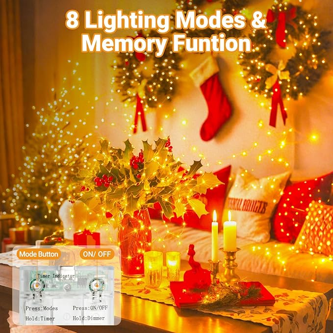 litogo 4 Pack Fairy Lights Battery Operated with Timer, 33FT 100LED Twinkle String Lights USB-C Powered 8 Modes Dimmable for Indoor Bedroom Centerpiece Wedding Classroom Dorm Christmas Decorations