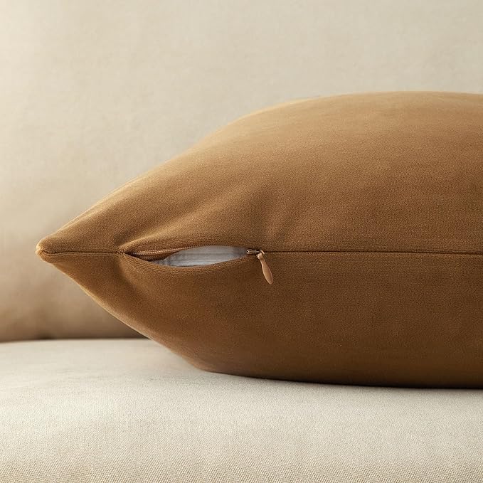 JUSPURBET Light Brown Throw Pillow Covers Set of 2 Decorative Velvet Pillow Covers for Couch Sofa Bed Soft Cushion Covers Cases with Invisible Zipper for Living Room Home Decor 16x16 inch