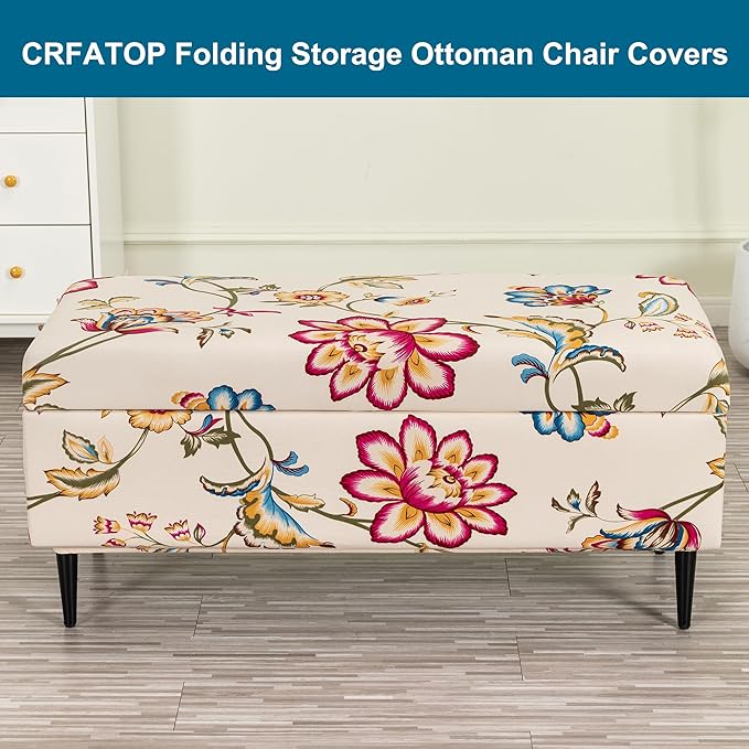 CRFATOP Printed Rectangle Ottoman Stool Cover Stretch Folding Storage Footstool Bench Slipcovers Upholstered Foot Chest Chair Covers Washable Entryway Furniture Protector with Elastic Bands,S,06