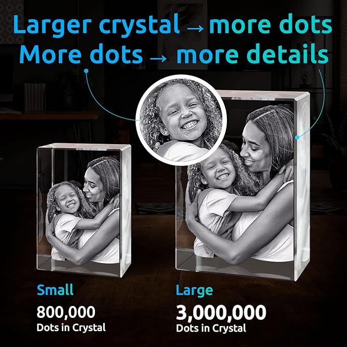 ArtPix 3D Premium Crystal Photo, Christmas Personalized Gifts for Women, Wife, Her, Him, Men, Husband, Grandma, Great Xmas Customized Gift With Your Own Photo, Custom Glass 3D Laser Etched Picture